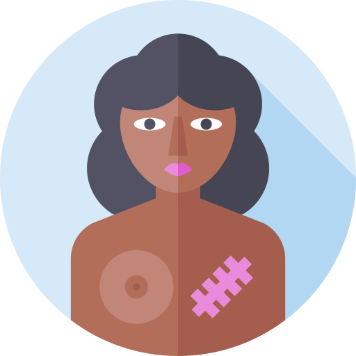 A stylized illustration of a woman with a bandage on her breast, symbolizing post-surgery or medical care for breast health.
