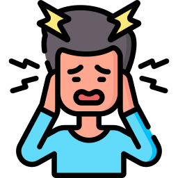 person holding their head with a stressed expression and lightning bolts, indicating mental stress or hormonal imbalance.