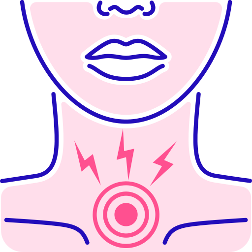 woman’s neck with pain symbols, indicating thyroid or hormonal imbalance.